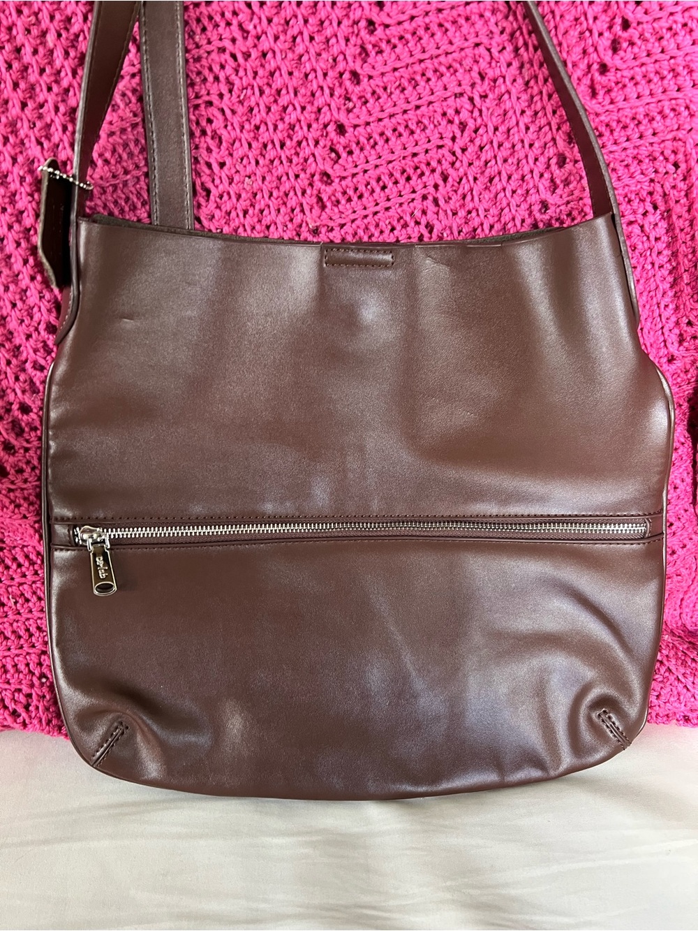 Canadian brand Co Lab leather slouch shoulder/crossbody bag in chocolate brown.